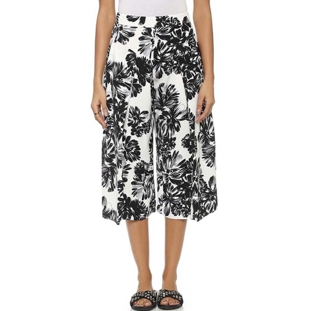 Rebecca Taylor Splashy Flower Culottes Womens Size 10 Black White Mod Chic